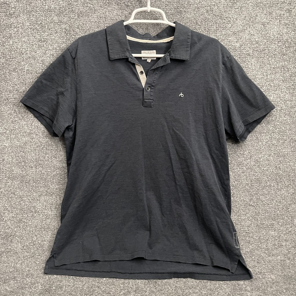 Rag & Bone Polo Shirt Mens Sz XL Black Slim Fit Standard Issue Short Sleeve